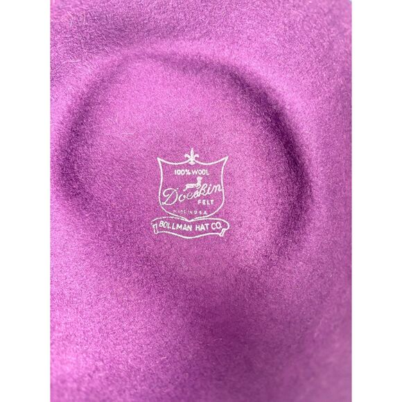 Bollman Hat Co. Wool Felt Hat | Purple Bowler Cloche w/ Black Bow Vintage - Picture 4 of 4